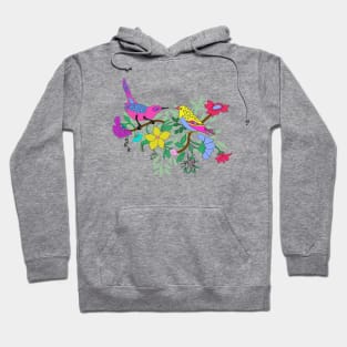 Tropical Colorful Birds Branches Flowers Hoodie